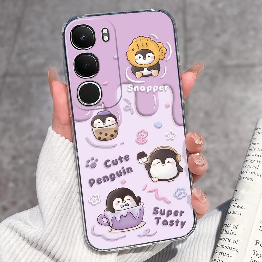 Cute Casing For Vivo Y19s Y19 Y17s Y17 Y16 Y15 Y13 Y12 Y11 Phone Covers Cute Penguin Frog Housing Clear TPU Non Slip Silicone Soft Shell For Vivo Case
