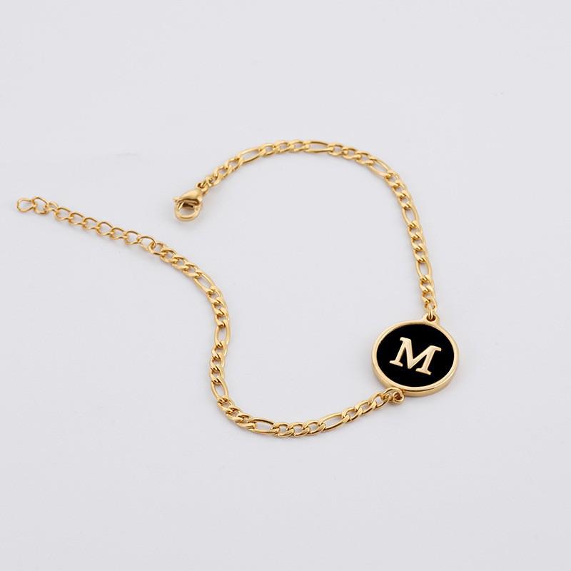 Pulsera Redonda de Acero Inoxidable 18K Europea con Letra para Mujer - Joyería de Mano Moderna y Elegante