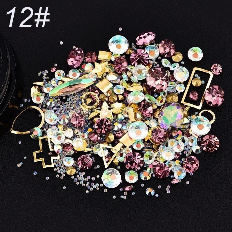 4cm Black Box Mixed Rhinestones for Nail Art - 12 Styles Available