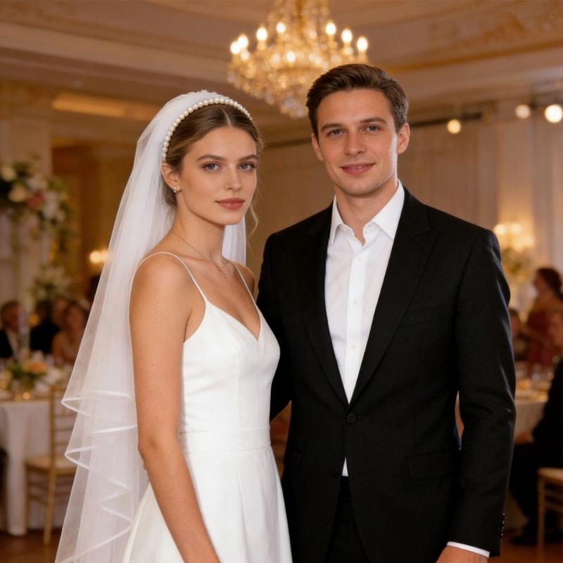 Delicate White Pearls Embellished Hairband Headdress Combined Veil For Bride Formal Event And Everyday Wear
