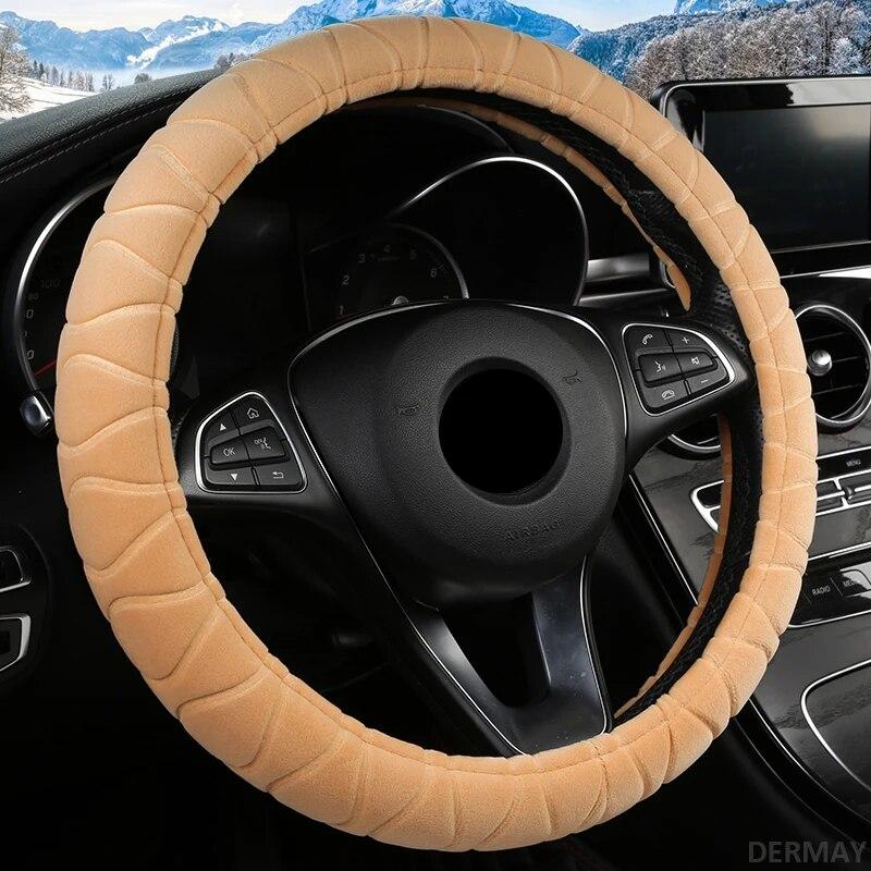 DERMAY Winter Kurzer Plüsch Auto Lenkradbezug Rutschfest Größe M für Außendurchmesser des Lenkrads 37-38cm Kostenloser Versand