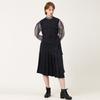 Bunderghost Jacquard Contrast Puff Sleeve Pleated Long Dress Navy