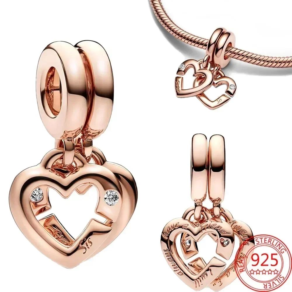 Sparkling Copper Charms Rose Gold Snowflake Heart Birthstone Bead For Women Necklace Diy Bracelet Present Jewellery