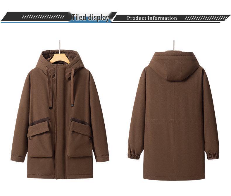 Men's Trendy Mid-Length Down Jacket with Thick Rabbit Fur Lining