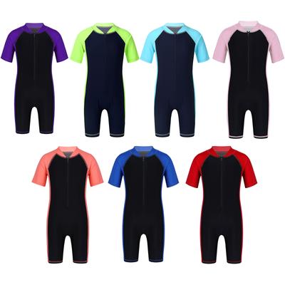 Kids One-piece Swimsuit Rash Guards for Surfing Short Sleeves Zippered Shorty Wetsuits Swimwear Bathing Suits