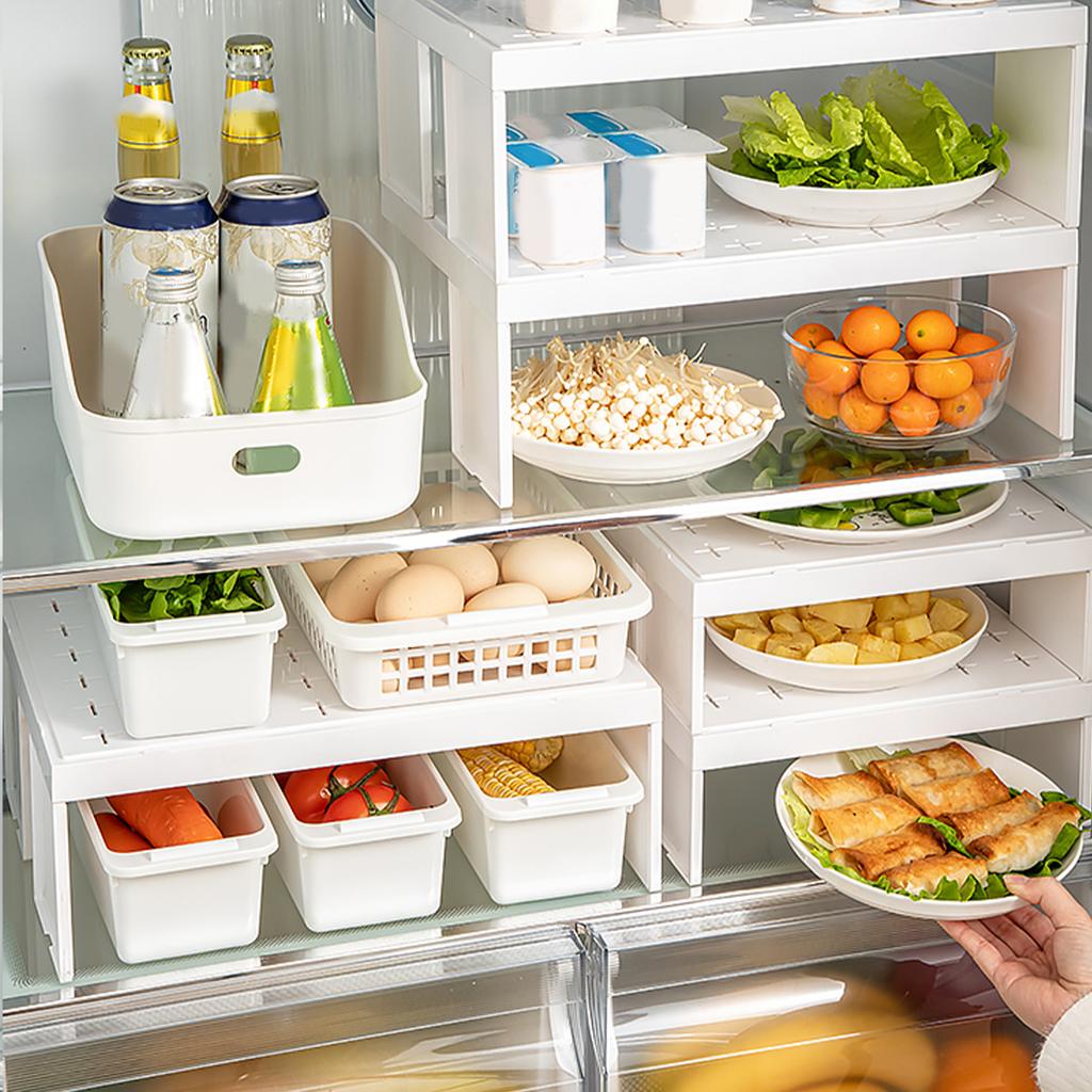 Plastic Storage Rack Refrigerator Layered Separator Shelves With Detachable Partition Kitchen Food Storage Basket