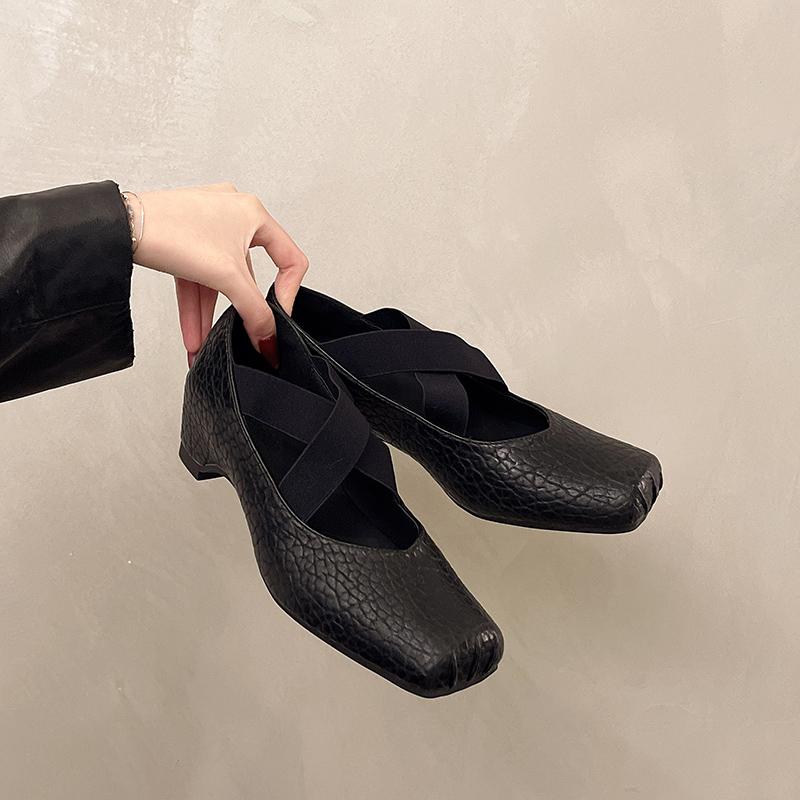Mary Jane Women's Shoes New Cross with Square Toe French Temperament Slip-on Non-Slip Ballet Shoes
