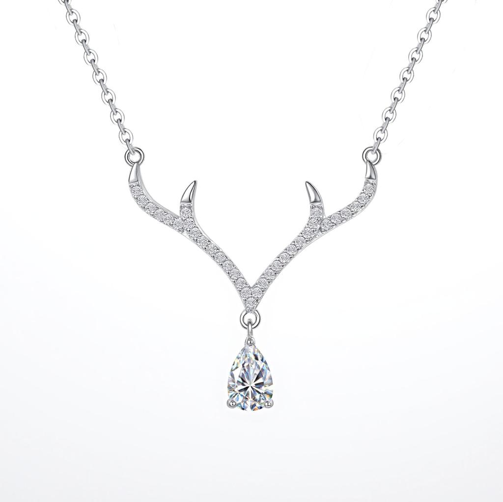 Korean Style S925 Sterling Silver Reindeer Antler Necklace - Cute Christmas Pendant Clavicle Chain
