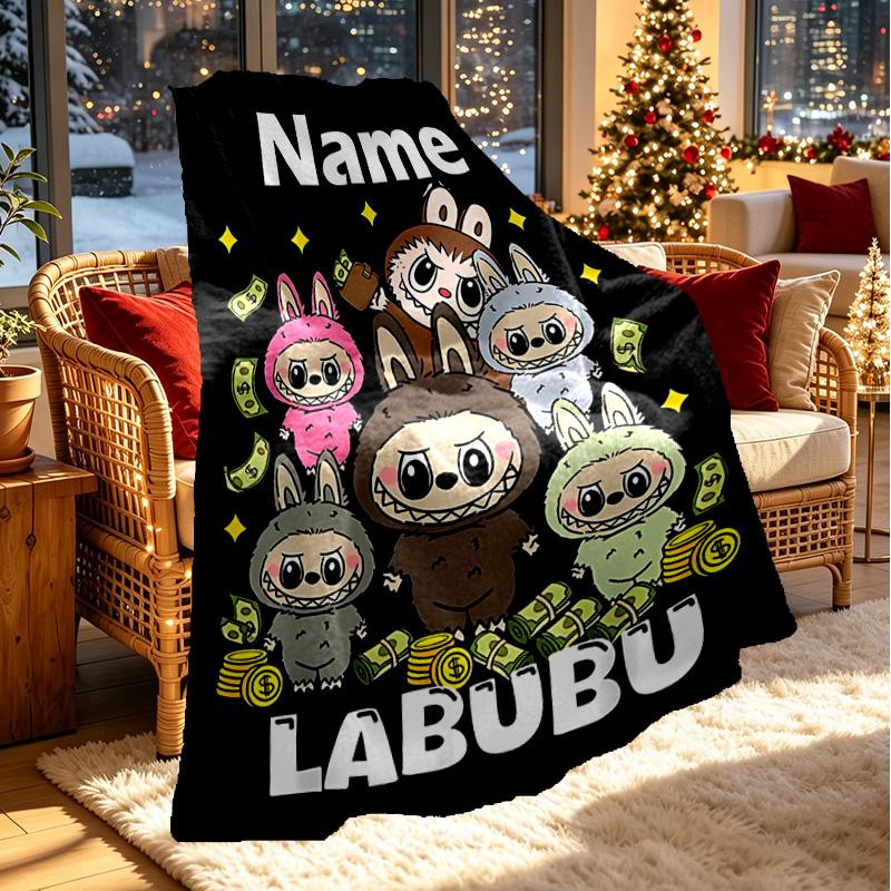 Custom Name Personalized Labubu Print Blanket, Home Decor, Bedroom, Sofa, Camping, Couch, Gifts for Birthday ChristmasEnthusiasts