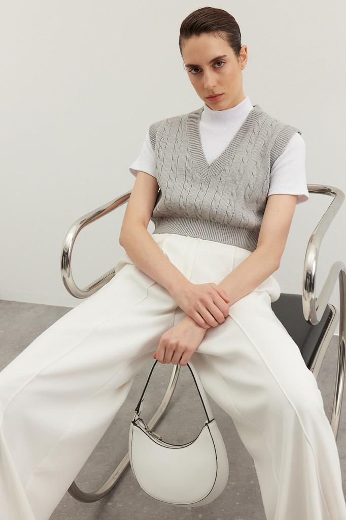 Women's Fashion Stylish Sweater Stone Crop V-Neck Knitwear Sweater