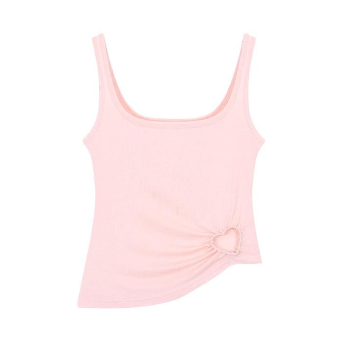 Two-piece set, hollow sling vest, women's summer design, slim-fitting short back-wrapped top