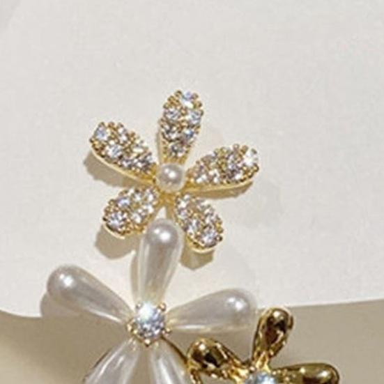 1 Pair Stud Earrings for Women, Micro-Paved Cubic Zirconia Flower Design Ear Studs, Jewelry Gift for Daily Wear