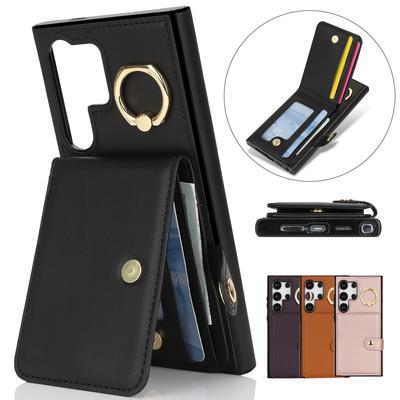Custodia in Pelle con Porta Carte Anello Rotante a 360° Chiusura a Scatto Cover Protettiva per iPhone 16 15 14 13 12 11 Pro Max XR XS Max 7 8 Plus Samsung Galaxy