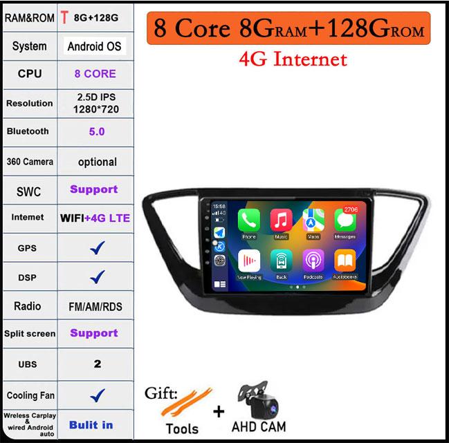 9 Lnch For Hyundai Solaris 2 2017 2018-2020 Android 14 Car Radio Video Multimedia Navigation GPS Stereo Screen Auto