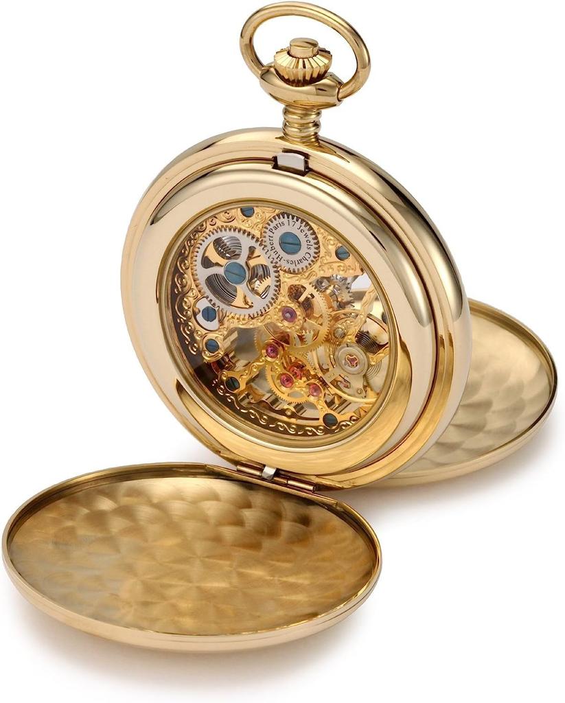 Charles Hubert Men's Pocket Watch, Mechanical Hand-Wound Skeleton, 3904-G