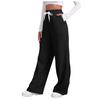 Damen Elastische Taille Hose mit Seitentaschen Fleecegefüttert Dicke Weite Beine Jogginghose Einfarbige Gerade geschnitten