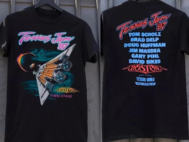 Vintage Style Boston Texxas Jam Tour  87 100% Cotton T-shirt Mens Tees Top, Boston Band Tour  87 100% Cotton T-shirt Mens Tees Top XL