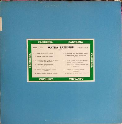 LP Record MATTIA BATTISTINI  Mattia Battistini  Volume I 6210 Cantilena Recor Canada Classical Used