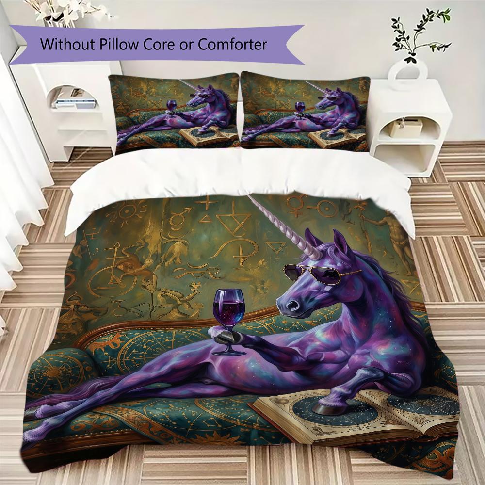 Fantasy Realistic Unicorn Pattern Bedding Uilt Set Uilt Cover Pillowcase Home Decoration Birthday Gift (1 * Duvet Cover + 2 * Pillowcase Without Core)