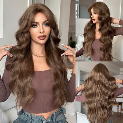 Kadınlar İçin Uzun Kıvırcık Sentetik Peruk Kahverengi Ombre Peruk Su Dalgası Saç Modeli Doğal Saç Seksi Kadın Peruk Cosplay Cadılar Bayramı