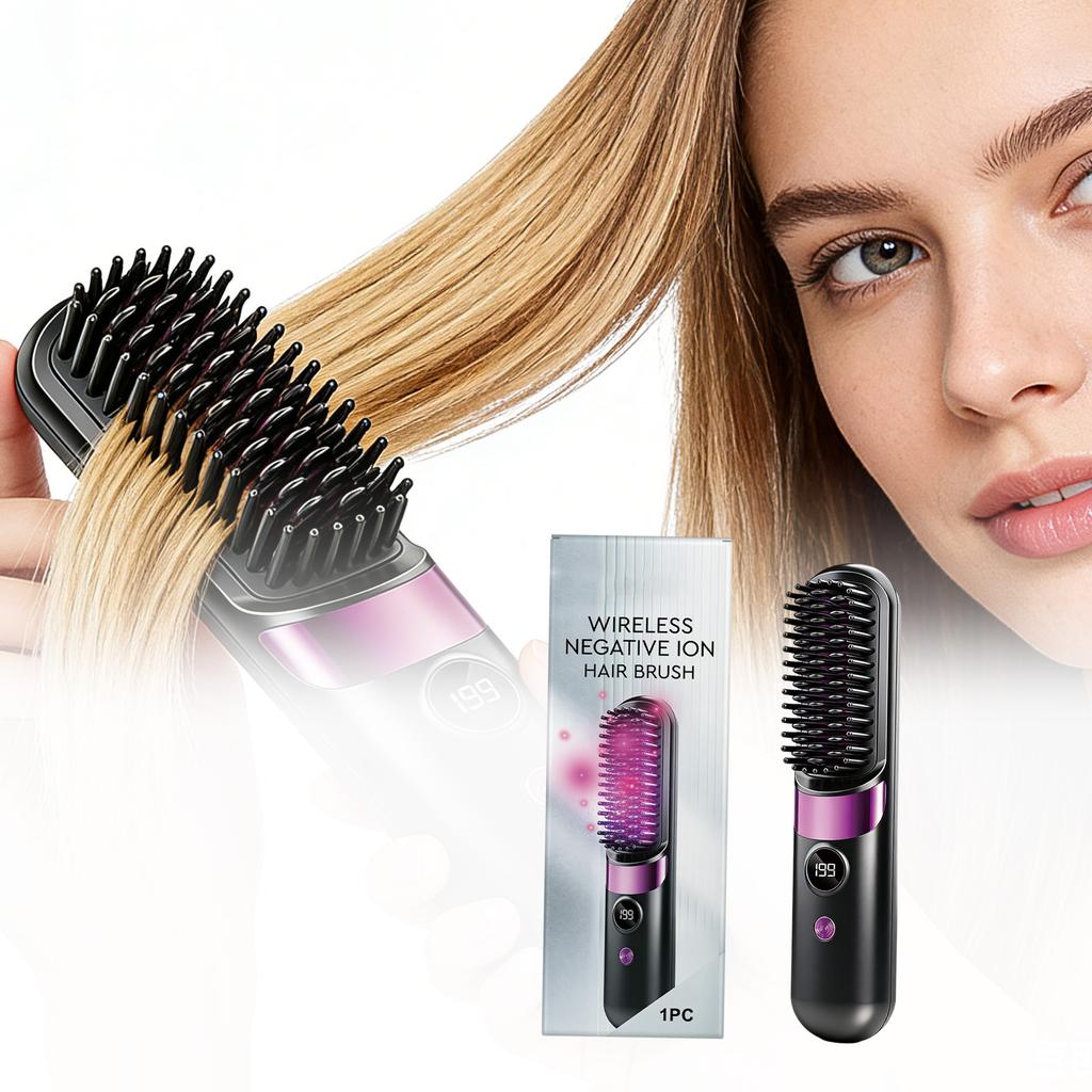 Hair Straightening Brush, Quick Styling Tool, Rechargeable Wireless Hair Straightening Device, Personal Care Comb