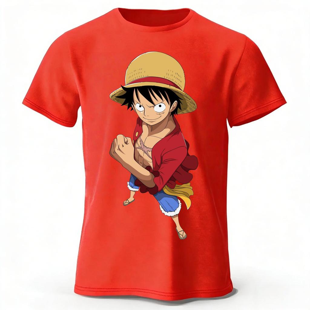 2026 One Piece Luffy New Pure Cotton Short Sleeved Mens and Womens Fashionable Street Wear Plus Size Loose Sports Tshirt Top