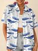 Gentle blue floral printed shirt for women, short-sleeve loose lapel design, niche vacation style top
