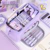 Large Capacity Canvas Double Layer Pencil Case for Middle & High School Students
