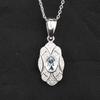 Aquamarine Oval Pendant with White Topaz 925 Sterling Silver Rhodium