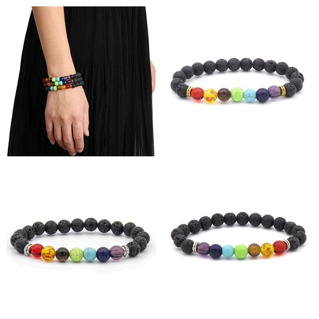 Men Gemstone Strand Bracelet Colorful Beads Energy Bracelet Healing Gift Yoga