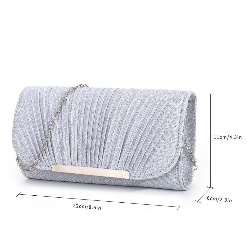 Exquisite Glitter Pleated Evening Clutch Bag for Women - Round Bottom Ladies' Banquet Bag