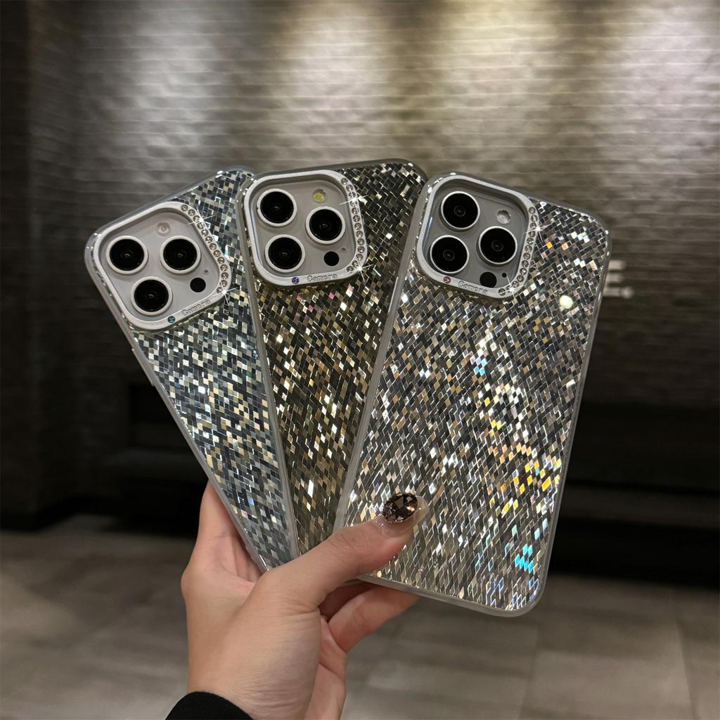For iPhone 16 Pro Case IMD Rhombus Sparkling PC+TPU Phone Cover