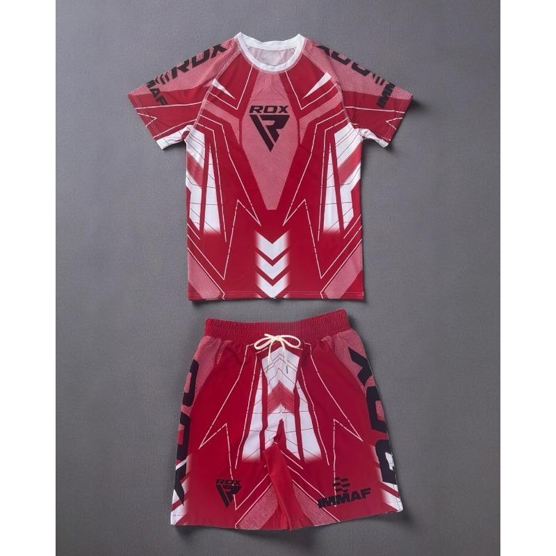 RDX Fighting Competition New Jersey Fans Breathable T-shirt & Shorts Men's and Women's Casual Round Neck Short Sleeve Boxing Top