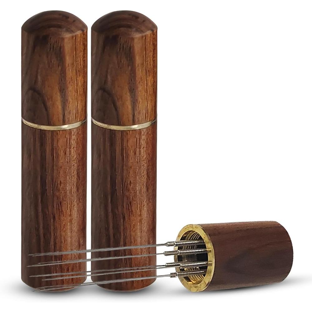 Stainless Steel Coffee Powder Tamper Wood Handle Coffee Distributor Portable Espresso Powder Leveler Coffee Stirring Tool