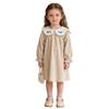 Girls Corduroy Dress with Long Sleeve and Embroidered Collar for Spring and Casual Wear