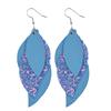 Fashion 3 Layer Stackable Glitter Faux Leather Teardrop Earrings For Women PU Leaf Shaped Lightweight Dangle Earrings Jewelry