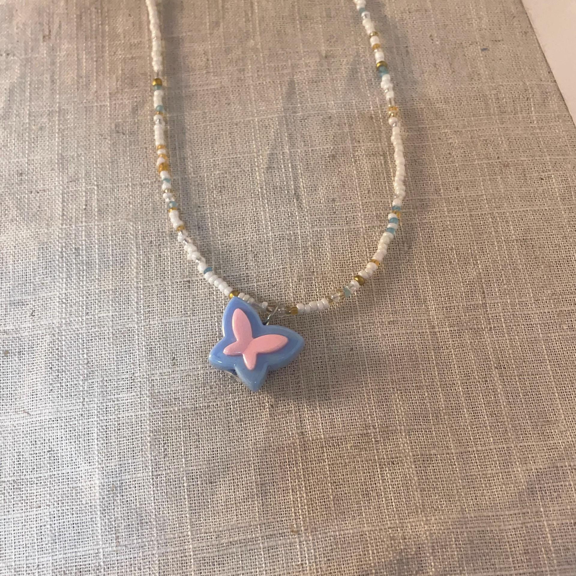 

Трендовое красочное ожерелье из бусин - Милый девичий стиль с цветами и бабочками, Универсальное ожерелье на ключицу для женщин