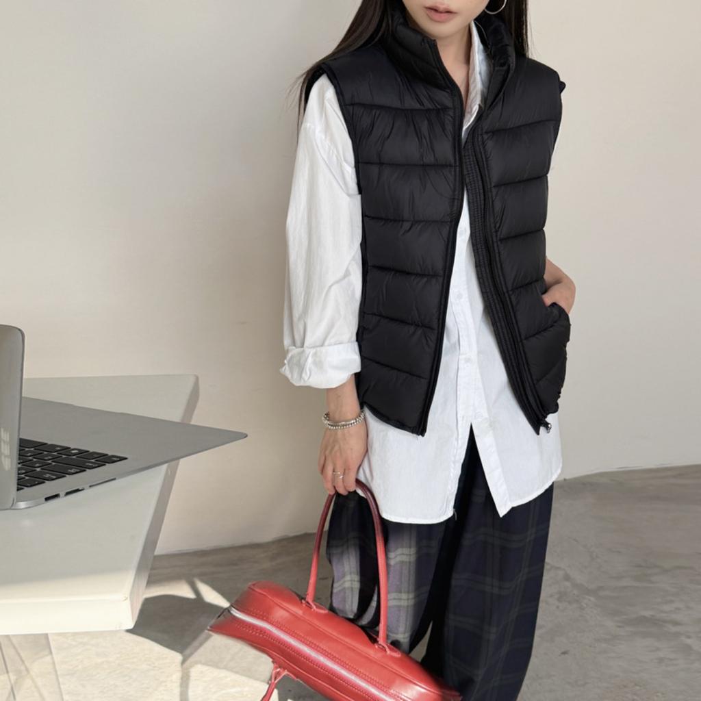New Women's Cotton Vest, Autumn Winter Korean Style Stand Collar Slim Cropped Lightweight Padded Gilet Outerwear