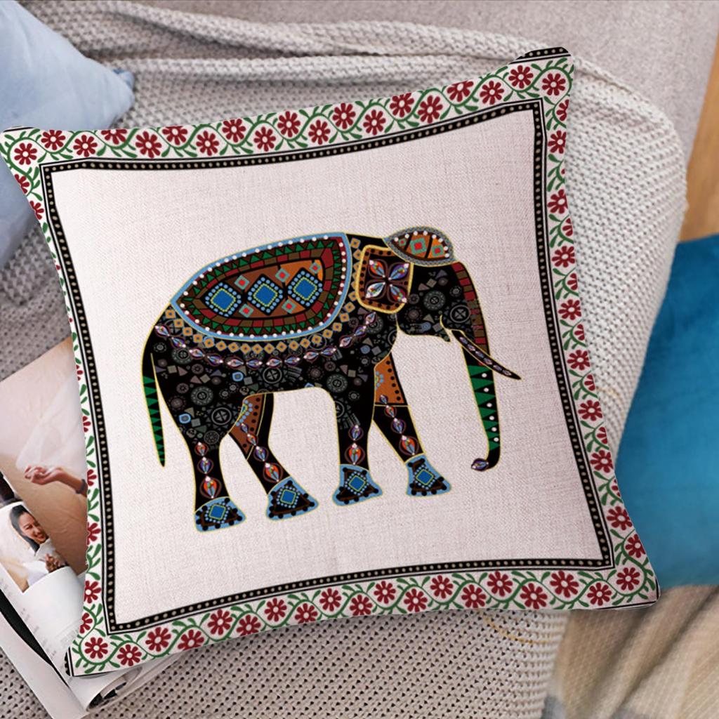 Indian Ethnic Elephant Pillow Cover Tribal Geometric Print Boho Elephant Cushion Case For Sofa Bed Couch Bohemian Home Decor