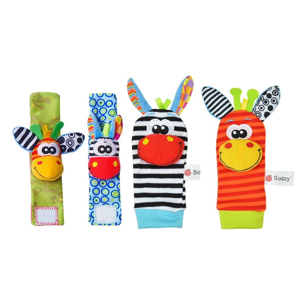 Cute Wrist Strap Rattles Socks Cartoon Wristband Sock Set Adjustable Brain-Development Newborn Infant Gifts