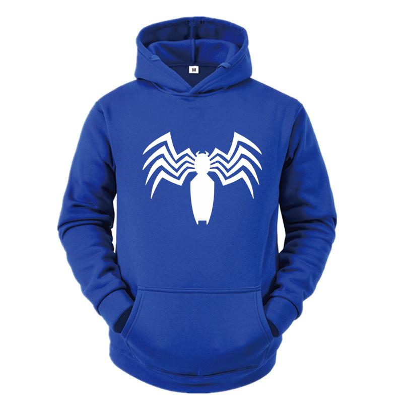 Autumn and Winter New Men s Hoodie Street Fashion Spider Print Sportswear Women s Fleece Casual Fun Hoodie Men s Wear S синий