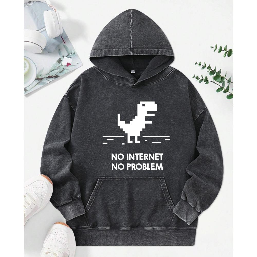 No Internet No Problem Printed Washed Hoody Women Casual Street Hoodie Fashion Cotton Clothing Autumn Pullover