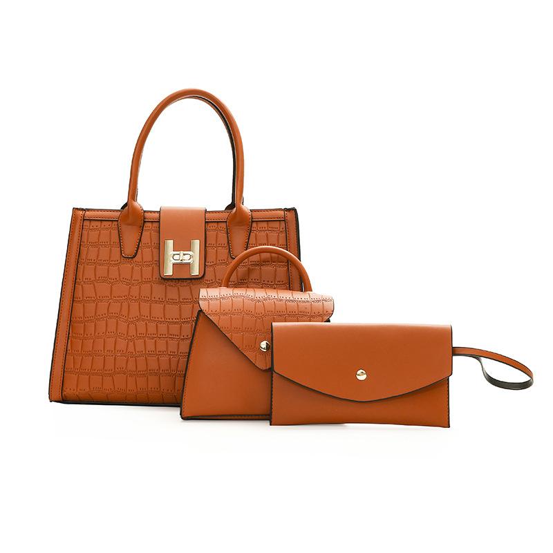 

Multi-piece women s bag, new stone pattern shoulder messenger bag, fashionable and popular portable tote bag. One Size коричневий