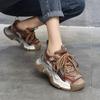 Women's Retro Genuine Leather Dad Sneakers - Autumn 2025