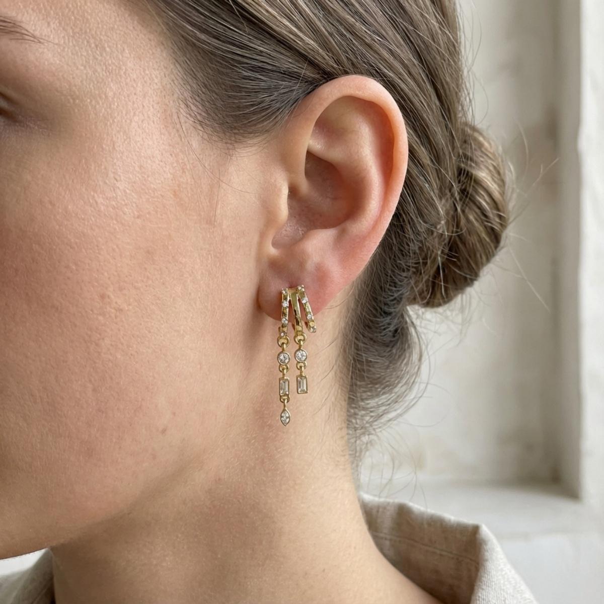 

1PC Inlaid Rhinestone Geometric Square Round Tassel Drop Earrings For Women Men Cross Star Moon Irregular Dangle Earring Jewelry