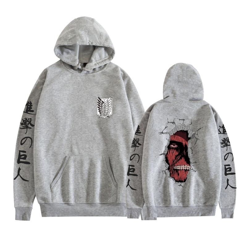 Japanes Anime Attack on Titan Printed Hoodie Men Fashion Long Sleeve Fleece Hip Hop Sweatshirts Casual Tops Loose