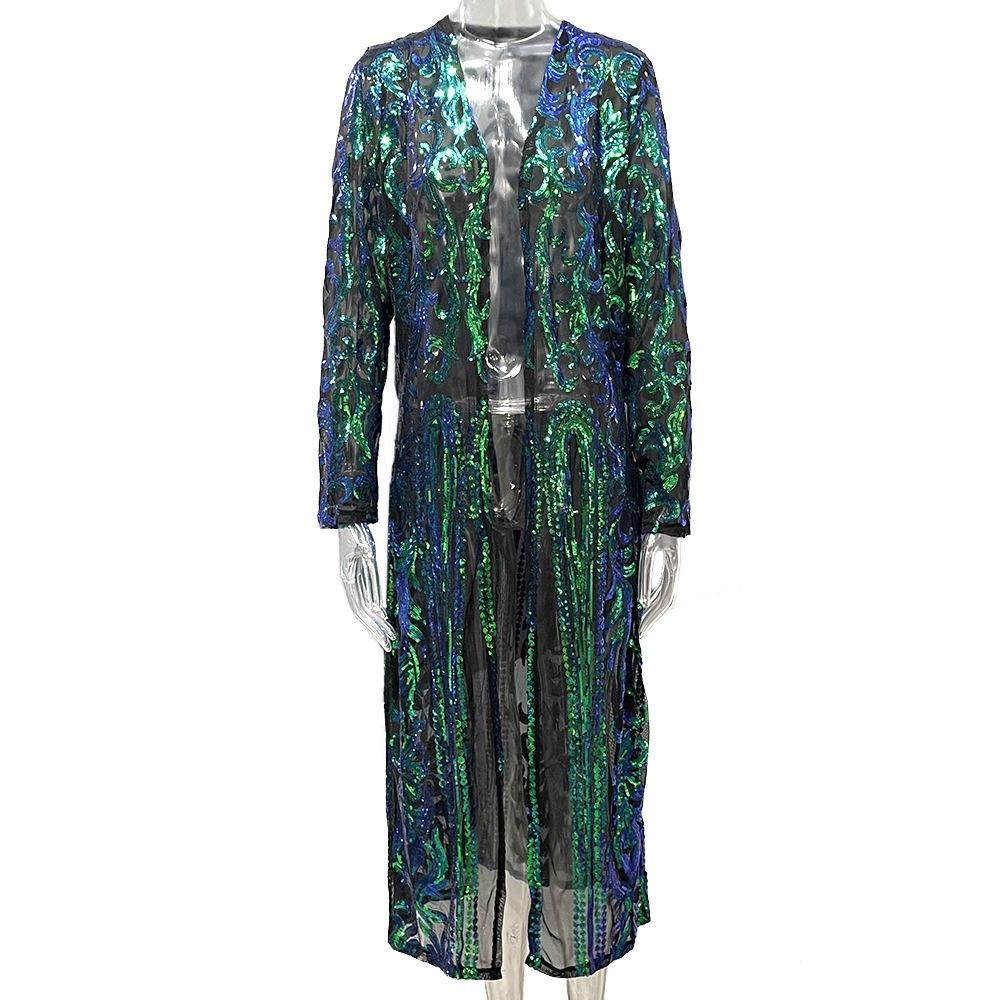2025 Hot Seller: Sexy European & American Sequin Long See-through Cardigan Dress