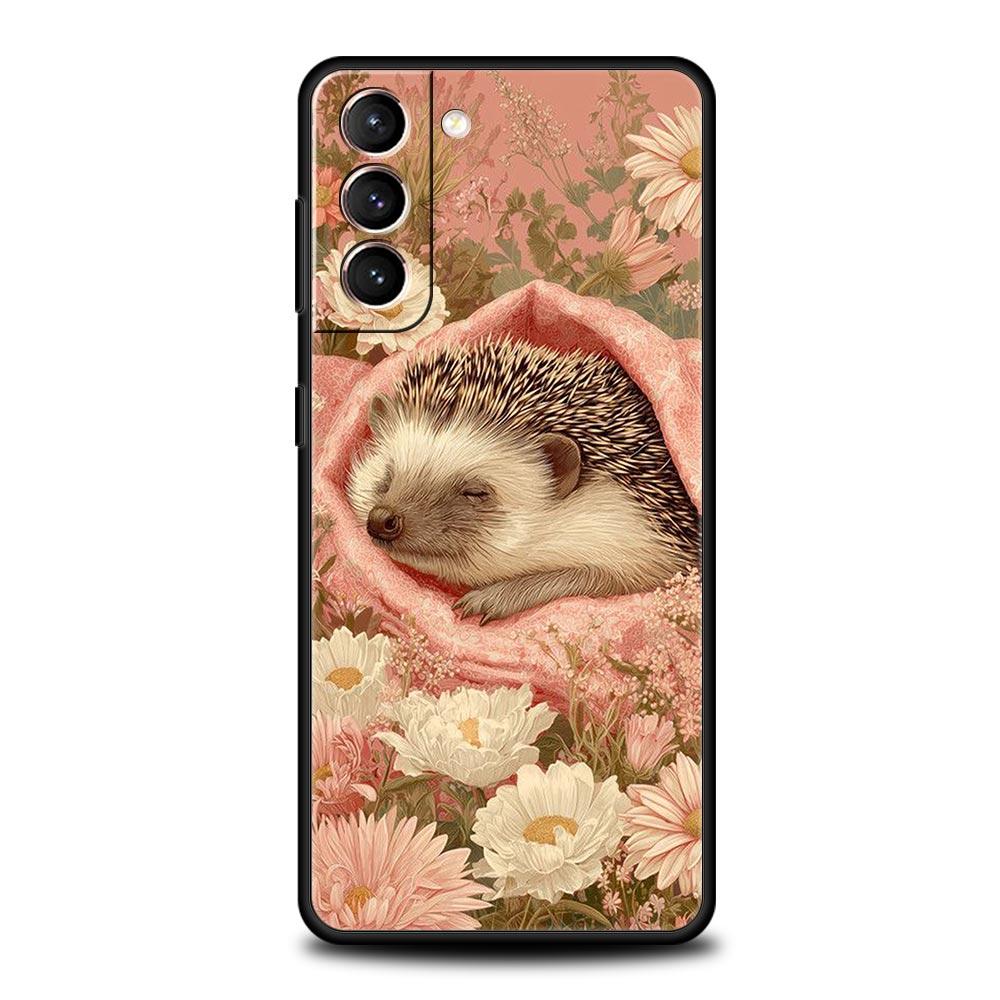 Autumn Cute Hedgehog Design Phone Case For Samsung Galaxy S26 Ultra S25 Plus S24 FE S23 S22 5G S21 S20 Cover Black Soft