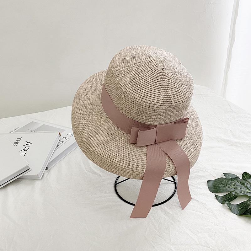 2025 New Summer Sun Hat Bow Straw Hat Visor Temperament Flat Panama Hats Women's Sea Beach Vacation Leisure Sunscreen Hat
