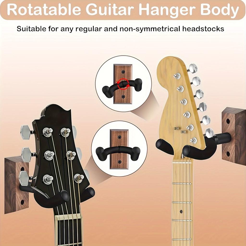 U-Shaped Walnut Wood Guitar Hooks,Swivel Cushioned Hanger for Log, Electric and Bass Guitars,Perfect Gift Idea for Music Lovers